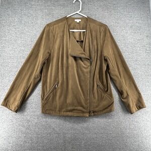 J Jill Faux Suede Leather Jacket Women Size Large Petite Brown Casual
